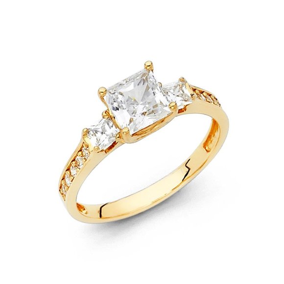 Your Dream Diamond Jewelry - 1ct Engagement Ring Real 14K White Gold 3 stones